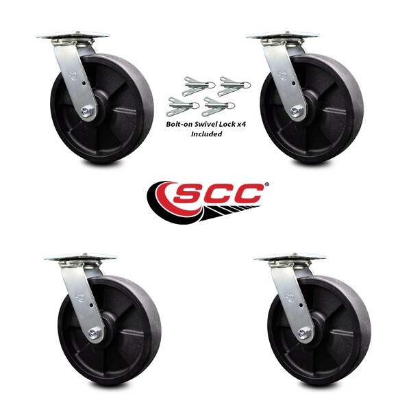 8 Inch Glass Filled Nylon Swivel Caster Set with Roller Bearing and Swivel Lock